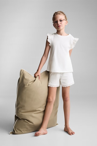 Pyjama coton volants - Blanc cassé