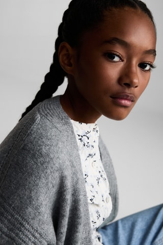 Cardigan maille col V - Gris chiné