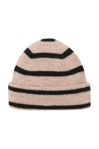 Bonnet en maille à rayures - Sable