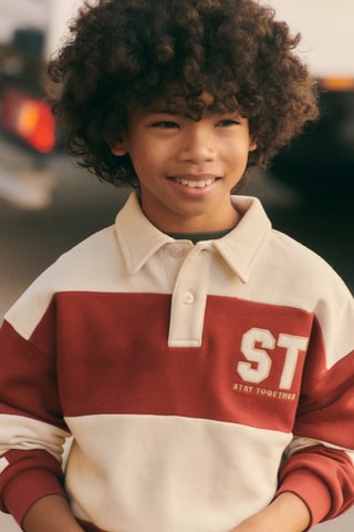 Sweat-shirt polo rayures - Rouge et blanc