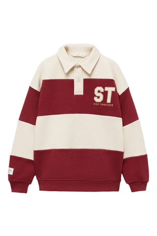 Sweat-shirt polo rayures - Rouge et blanc