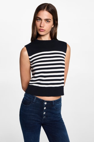 Gilet maille rayures - Bleu marine