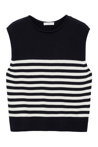 Gilet maille rayures - Bleu marine