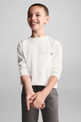 T-shirt coton manches longues - Blanc cassé