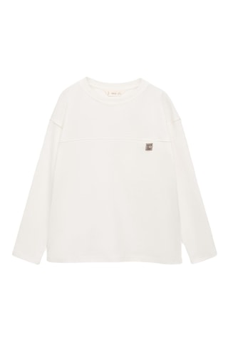 T-shirt coton manches longues - Blanc cassé