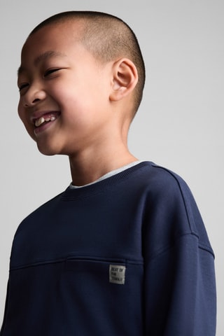 T-shirt coton manches longues - Bleu marine