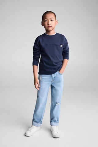 T-shirt coton manches longues - Bleu marine