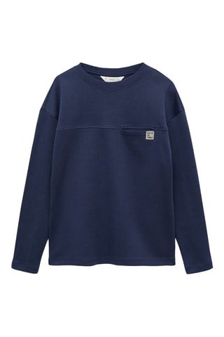T-shirt coton manches longues - Bleu marine