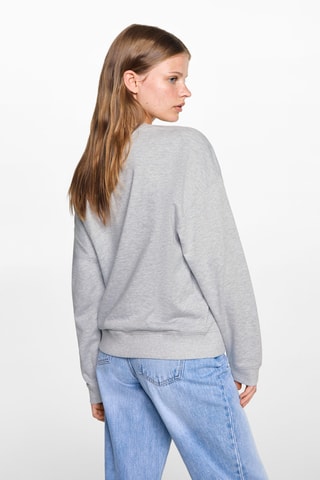 Sweat-shirt coton détails brodés - Gris clair chiné