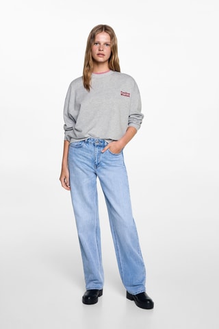 Sweat-shirt coton détails brodés - Gris clair chiné