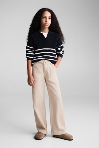 Pull-over rayures col polo - Bleu marine