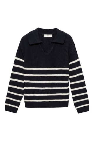 Pull-over rayures col polo - Bleu marine