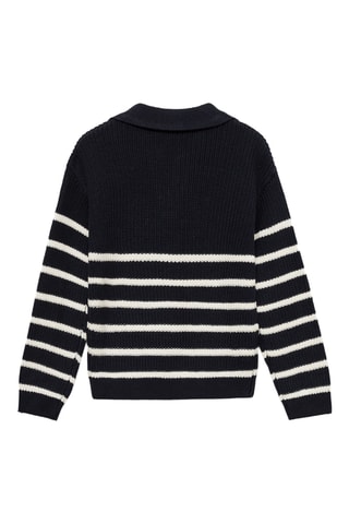Pull-over rayures col polo - Bleu marine