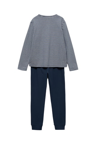 Pyjama long coton rayures - Bleu marine