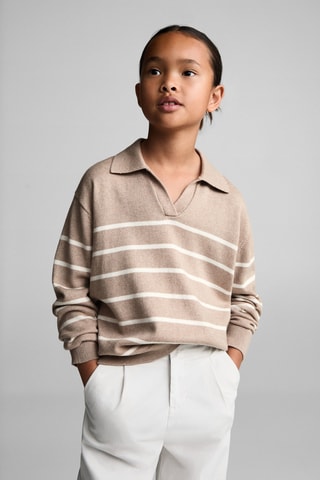 Pull-over rayures col polo - Sable