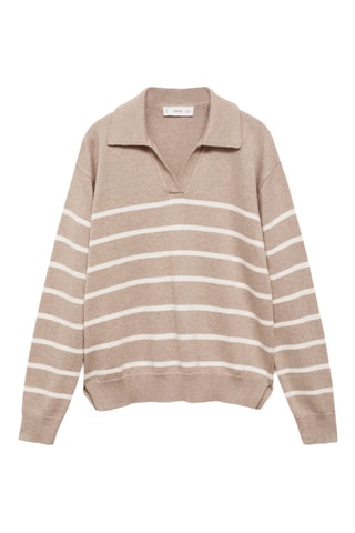 Pull-over rayures col polo - Sable