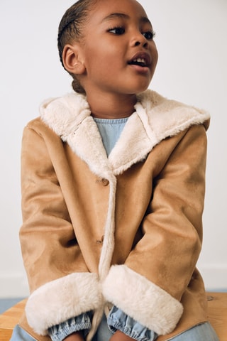 Manteau intérieur fausse fourrure - Marron et blanc