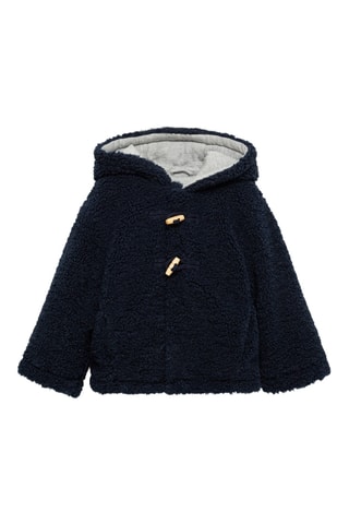 Manteau imitation mouton retourné capuche - Bleu marine