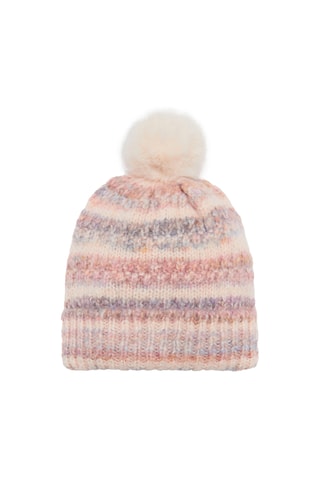 Bonnet maille bicolore pompon - Rose pâle