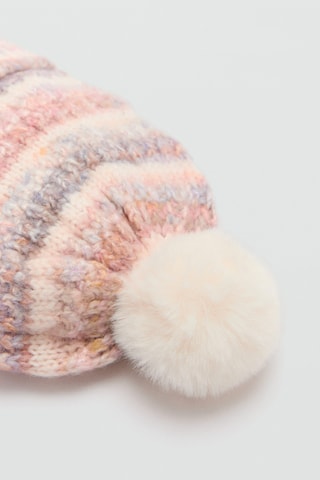 Bonnet maille bicolore pompon - Rose pâle