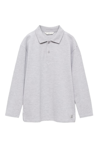 Polo coton à manches longues - Gris chiné