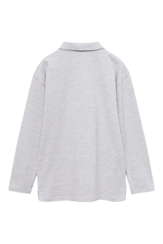 Polo coton à manches longues - Gris chiné