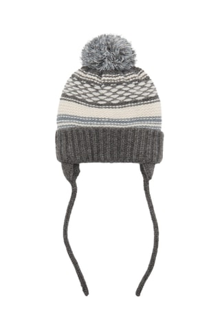 Bonnet maille tricolore pompon - Gris