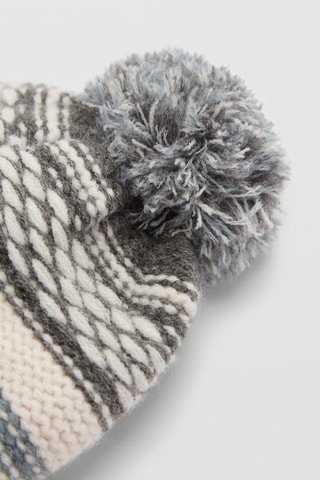 Bonnet maille tricolore pompon - Gris