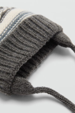 Bonnet maille tricolore pompon - Gris