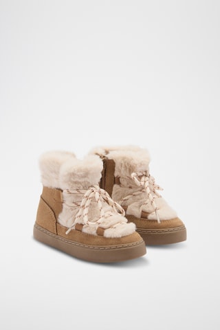 Bottines en cuir et fourrure - Café