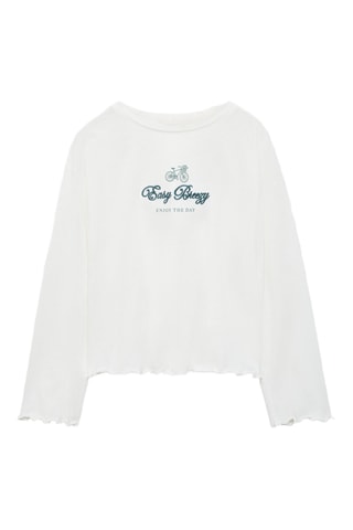 T-shirt coton détail brodé - Blanc cassé