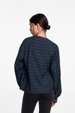 Blouse à carreaux avec un noeud - Bleu marine