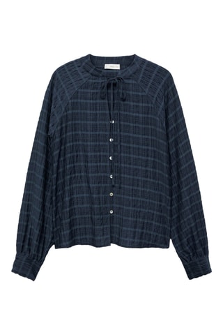 Blouse à carreaux avec un noeud - Bleu marine