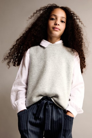 Gilet maille côtelée - Gris chiné