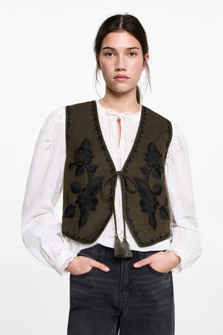 Gilet broderie fleurs - Vert