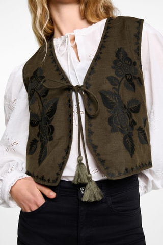 Gilet broderie fleurs - Vert