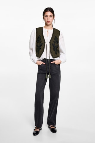 Gilet broderie fleurs - Vert