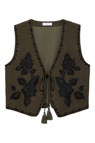 Gilet broderie fleurs - Vert