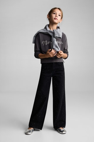 T-shirt manches longues détail strass - Anthracite