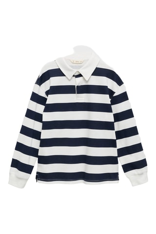 Polo coton à rayures - Bleu marine
