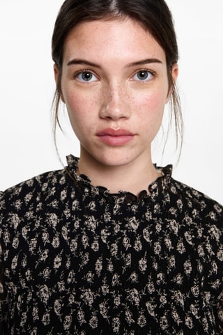 Blouse froncée fleurie - Noir
