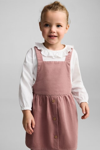Robe chasuble velours milleraies boutons - Rose