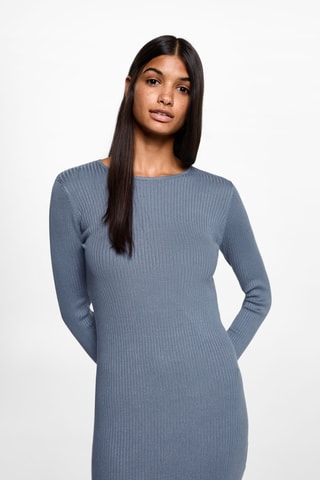 Robe midi à bords côtelés - Bleu