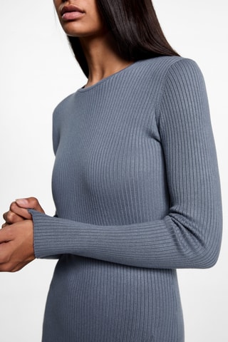 Robe midi à bords côtelés - Bleu