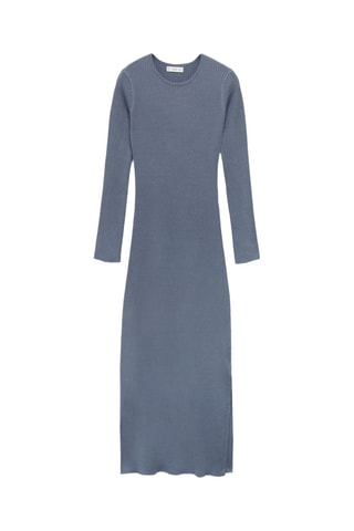Robe midi à bords côtelés - Bleu