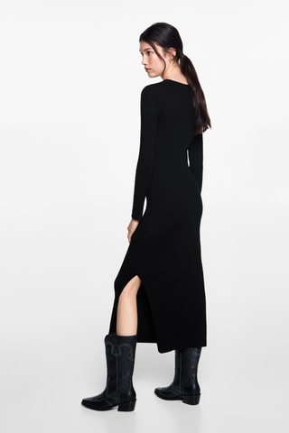Robe midi à bords côtelés - Noir