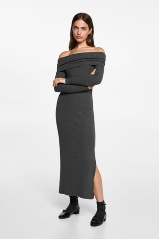 Robe midi épaules dénudées - Gris