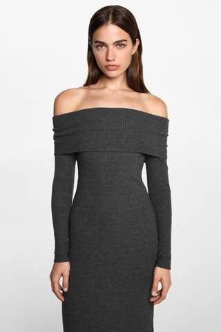 Robe midi épaules dénudées - Gris