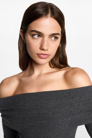 Robe midi épaules dénudées - Gris