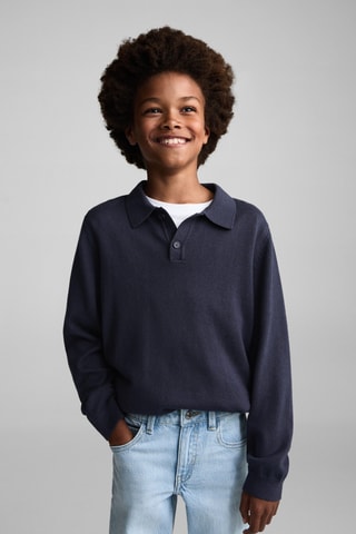 Pull-over col polo - Bleu marine
